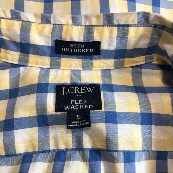 J. Crew Mens Button Up Long Sleeve Blue Yellow Plaid Slim Untucked Shirt Size S - Picture 9 of 12